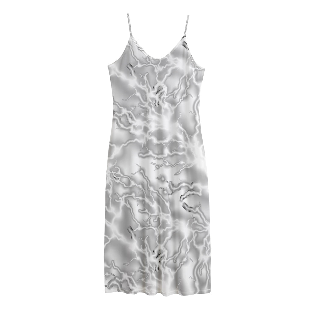 White Electric Lightning Print Jersey Midi Cami Dress