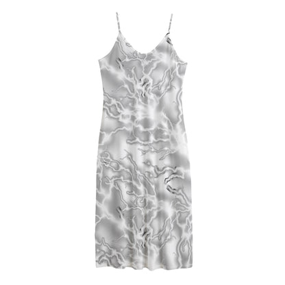 White Electric Lightning Print Jersey Midi Cami Dress