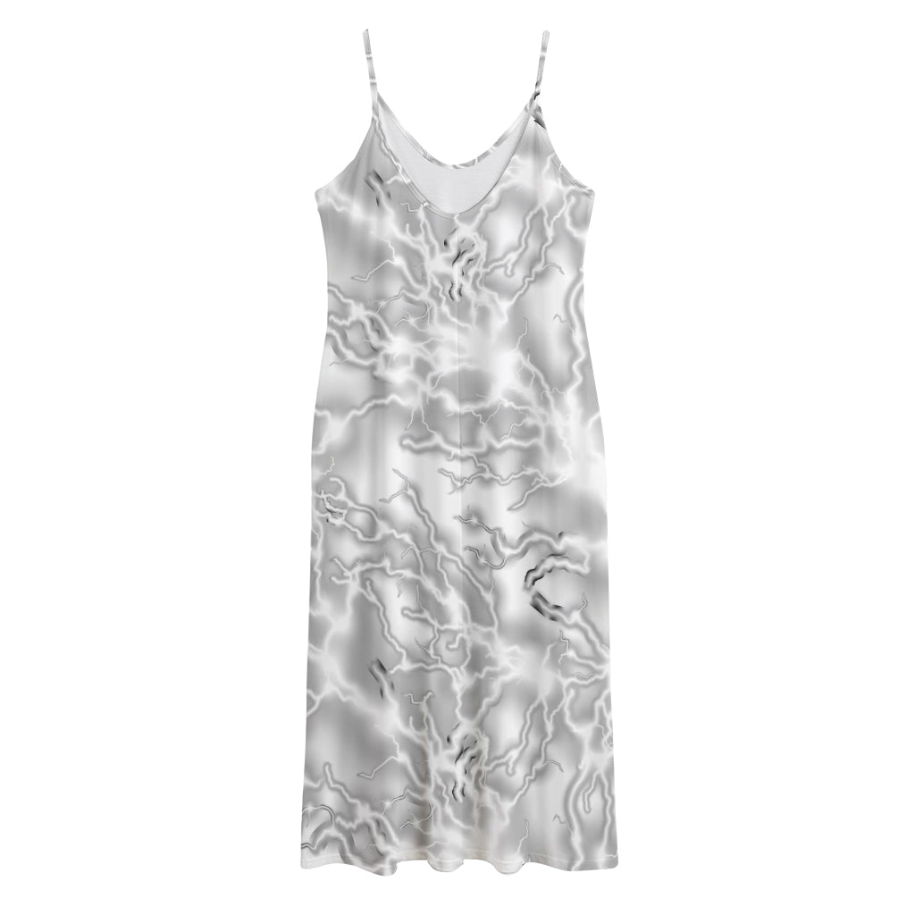 White Electric Lightning Print Jersey Midi Cami Dress
