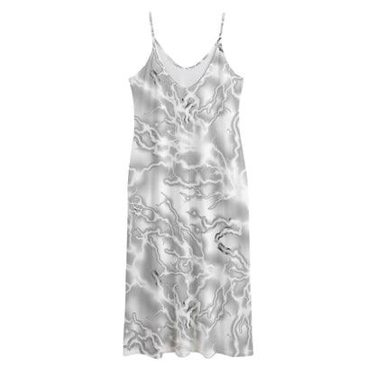 White Electric Lightning Print Jersey Midi Cami Dress