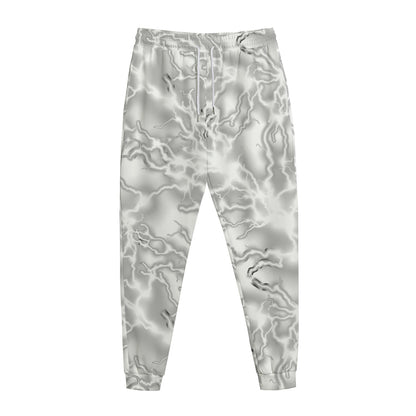 White Electric Lightning Print Jogger Pants