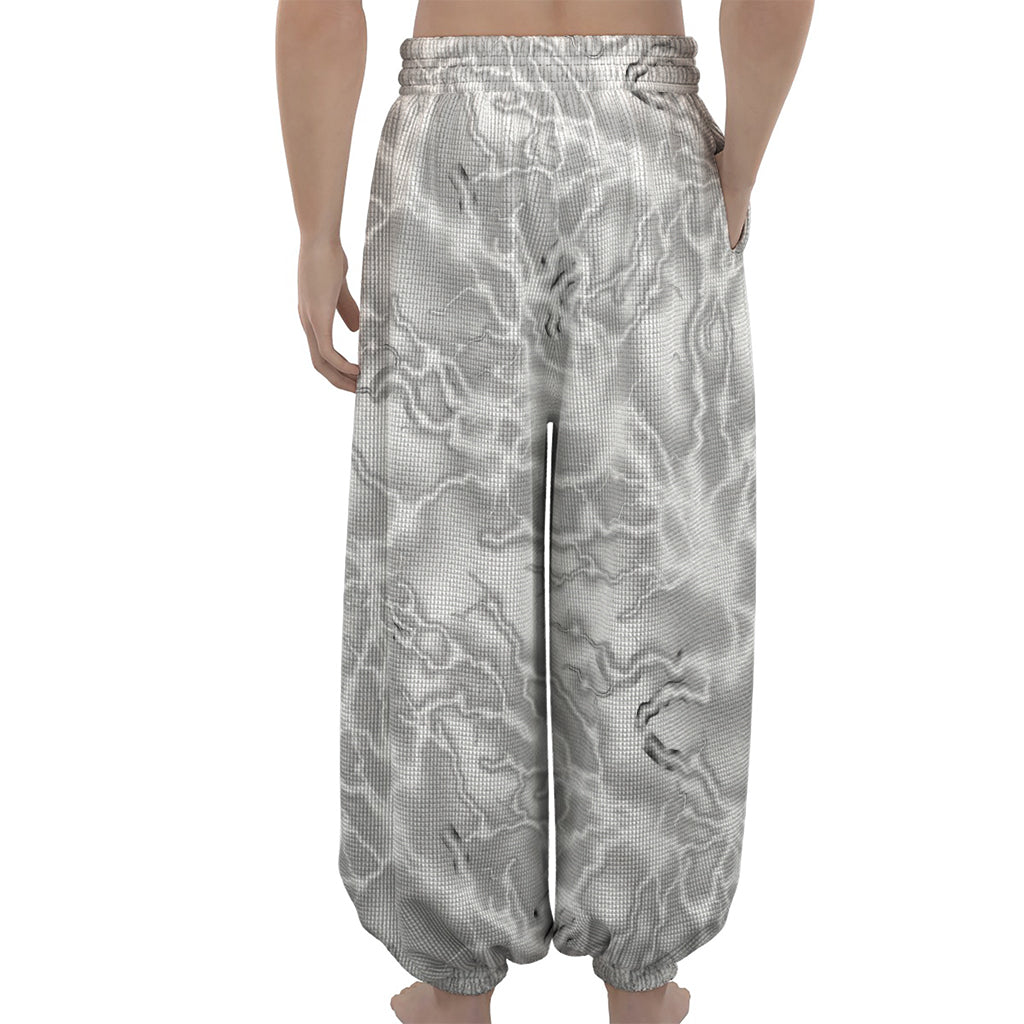 White Electric Lightning Print Lantern Pants