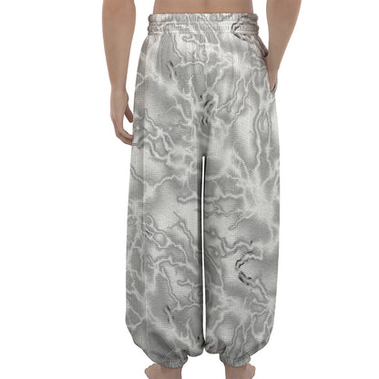 White Electric Lightning Print Lantern Pants