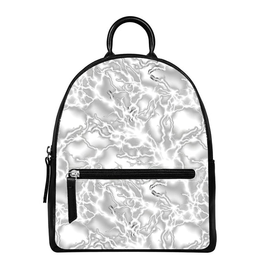 White Electric Lightning Print Leather Backpack