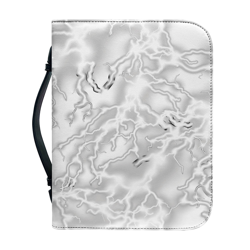 White Electric Lightning Print Leather Bible Cover