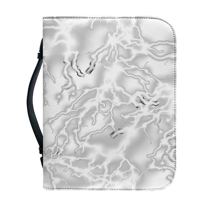 White Electric Lightning Print Leather Bible Cover