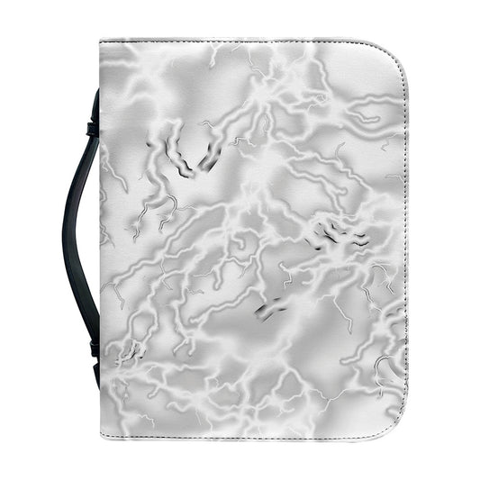 White Electric Lightning Print Leather Bible Cover