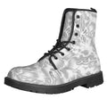 White Electric Lightning Print Lace-Up Boots