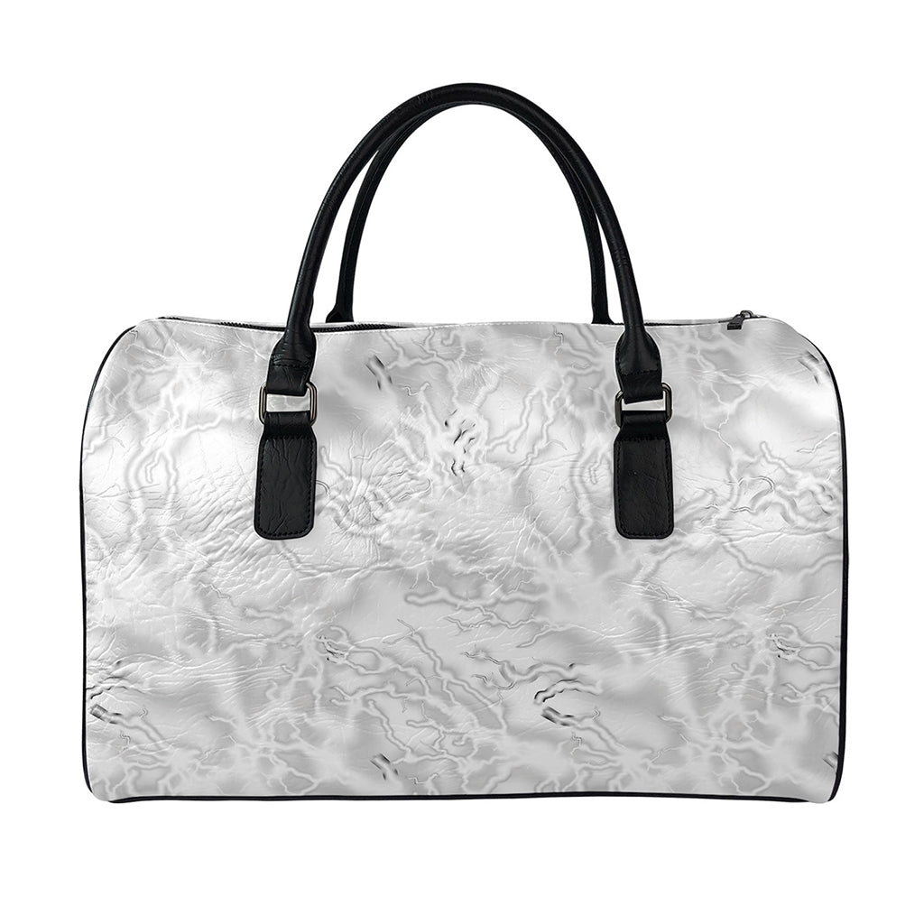 White Electric Lightning Print Leather Duffle Bag