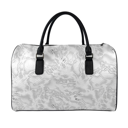 White Electric Lightning Print Leather Duffle Bag