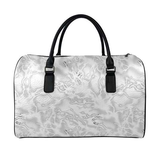 White Electric Lightning Print Leather Duffle Bag