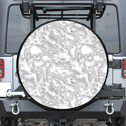 White Electric Lightning Print Leather Spare Tire Cover