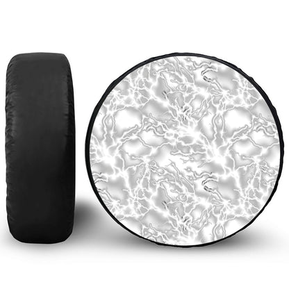 White Electric Lightning Print Leather Spare Tire Cover