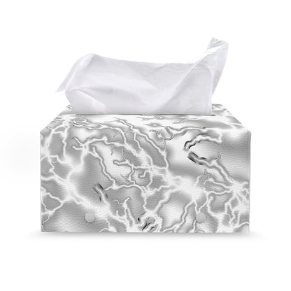 White Electric Lightning Print Leather Tissue Box Cover
