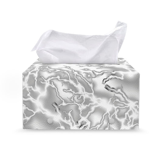 White Electric Lightning Print Leather Tissue Box Cover