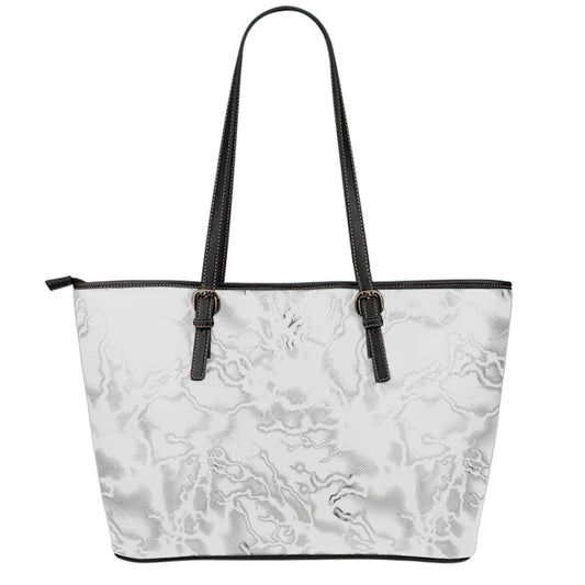 White Electric Lightning Print Leather Tote Bag