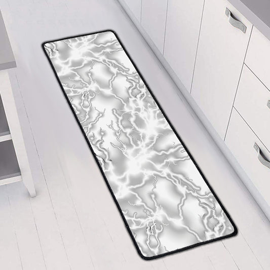 White Electric Lightning Print Long Kitchen Mat