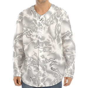 White Electric Lightning Print Long Sleeve Baseball Jersey