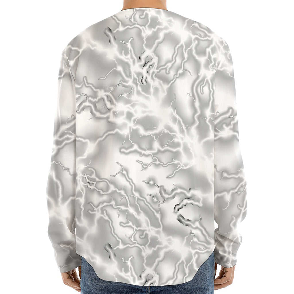 White Electric Lightning Print Long Sleeve Baseball Jersey