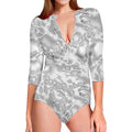 White Electric Lightning Print Long Sleeve Swimsuit