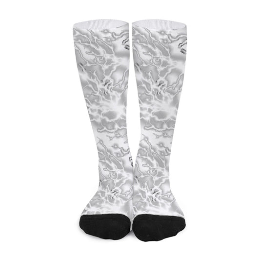 White Electric Lightning Print Long Socks