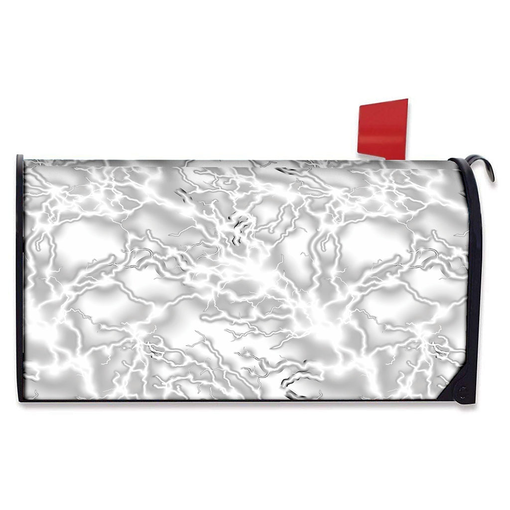 White Electric Lightning Print Mailbox Cover