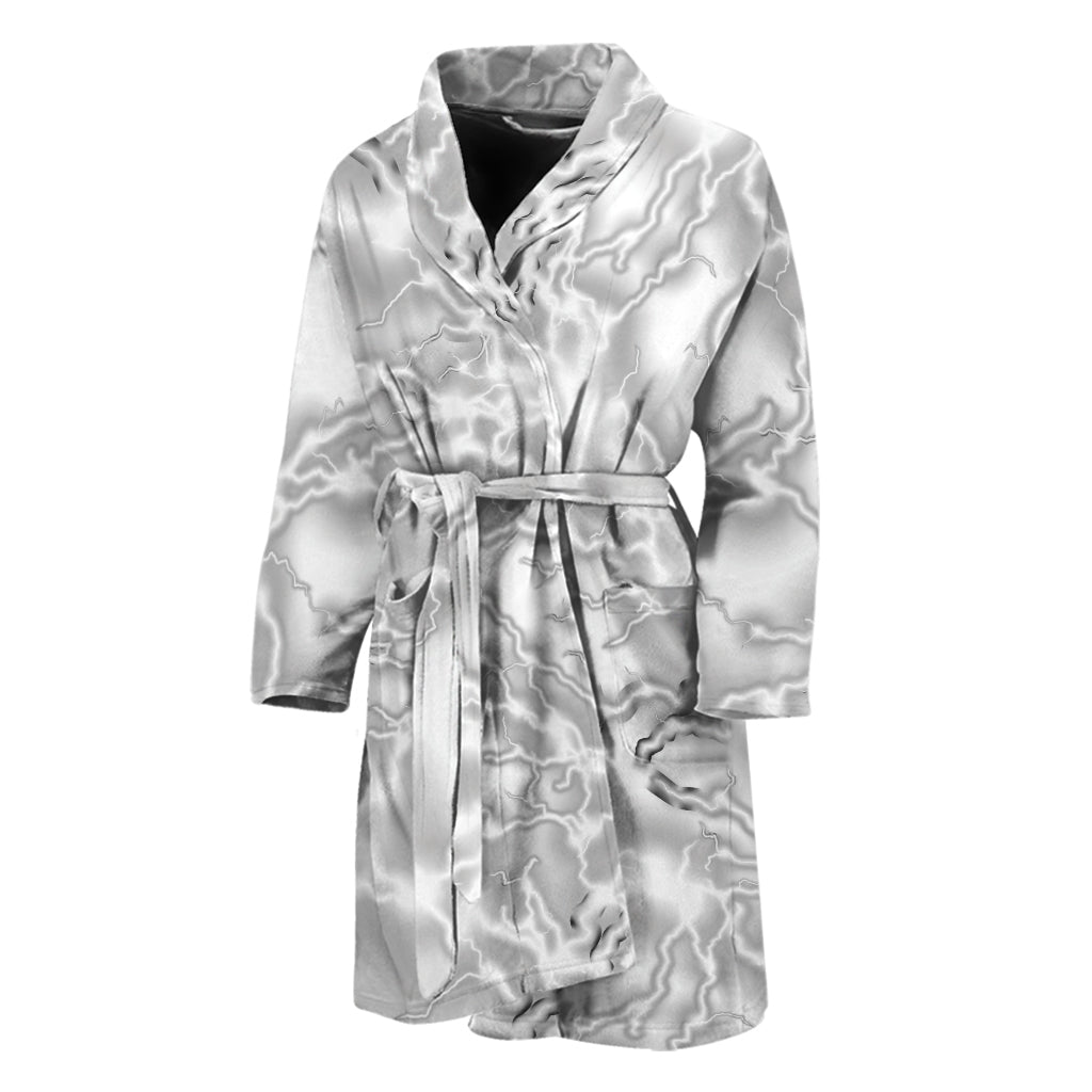 White Electric Lightning Print Men's Bathrobe
