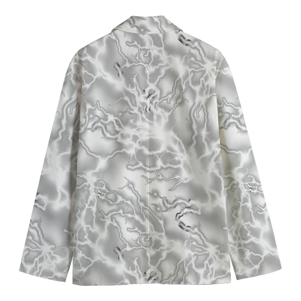 White Electric Lightning Print Men's Blazer