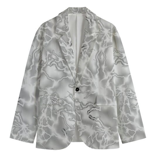 White Electric Lightning Print Men's Cotton Blazer