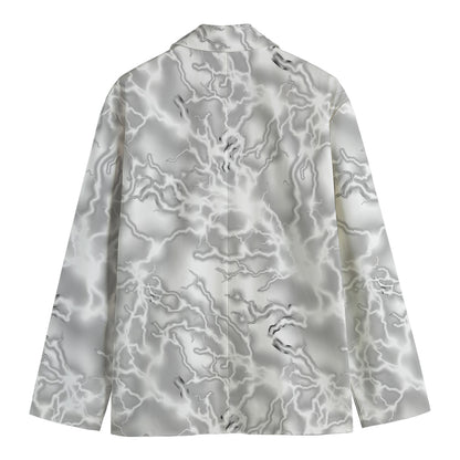 White Electric Lightning Print Men's Cotton Blazer