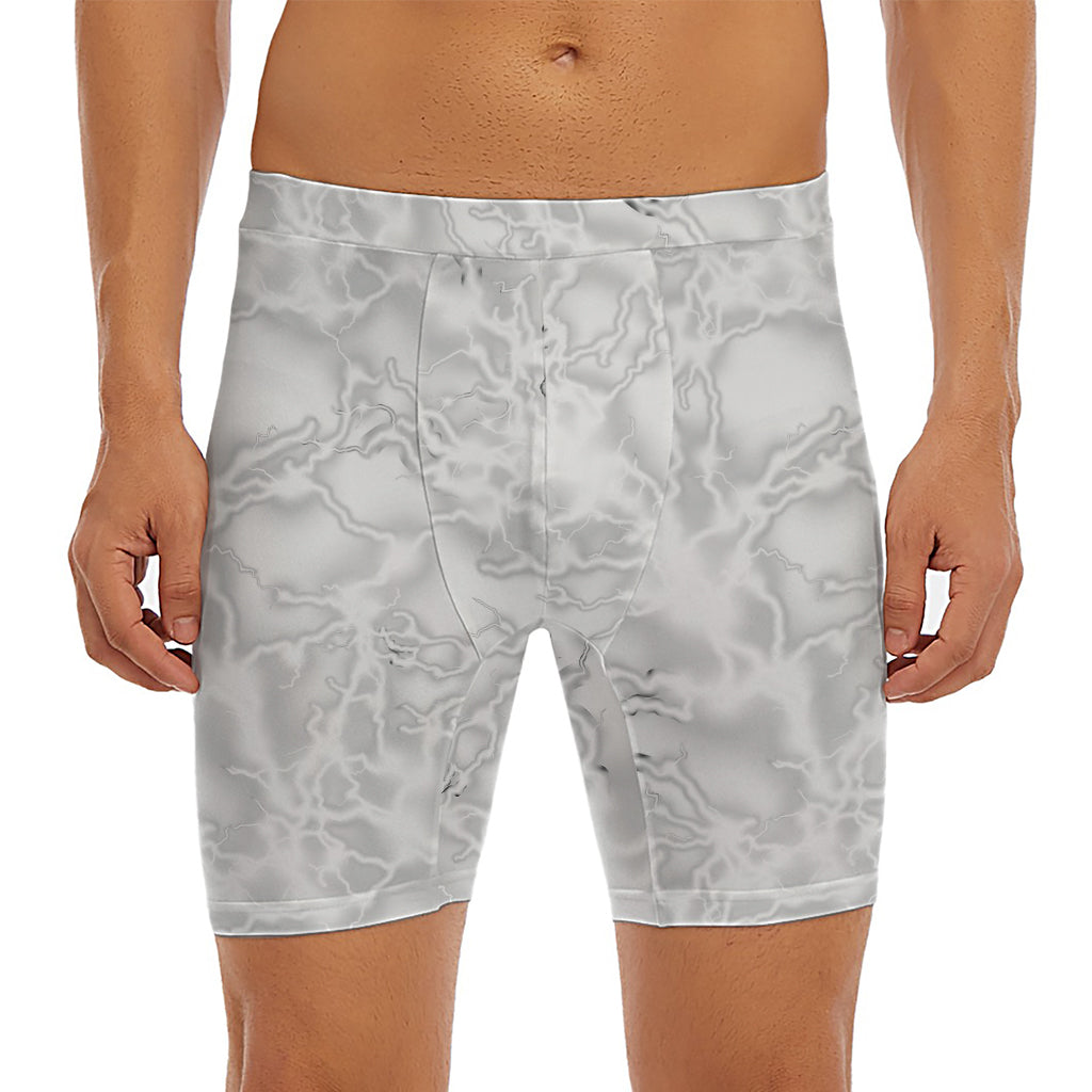 White Electric Lightning Print Men's Long Boxer Briefs