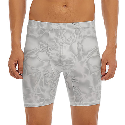 White Electric Lightning Print Men's Long Boxer Briefs