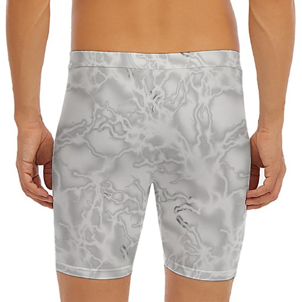 White Electric Lightning Print Men's Long Boxer Briefs