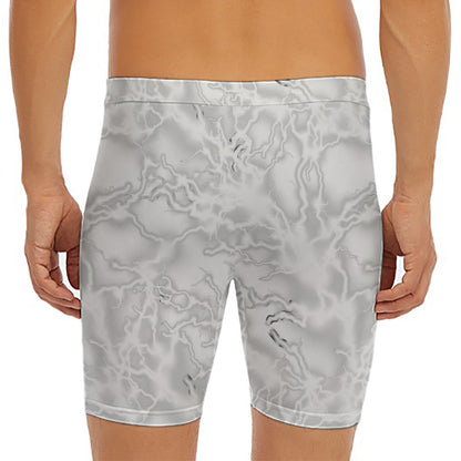 White Electric Lightning Print Men's Long Boxer Briefs