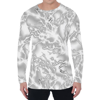 White Electric Lightning Print Men's Long Sleeve T-Shirt
