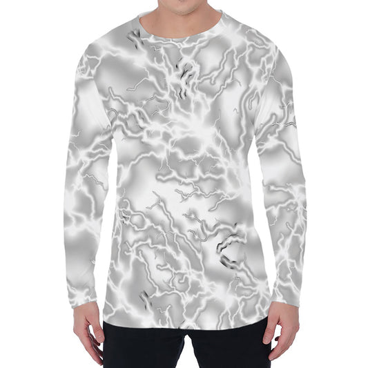 White Electric Lightning Print Men's Long Sleeve T-Shirt
