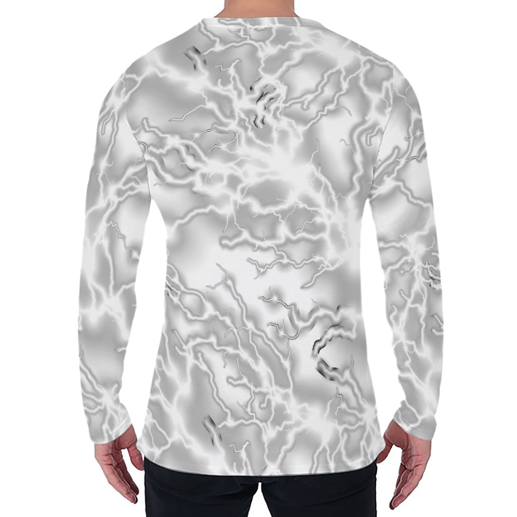 White Electric Lightning Print Men's Long Sleeve T-Shirt