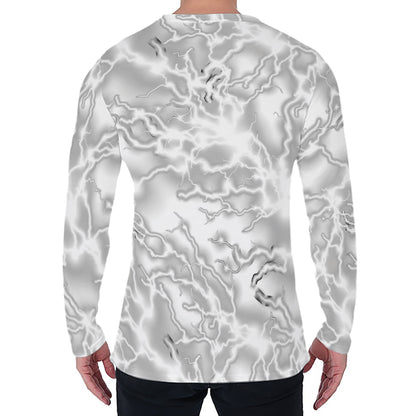 White Electric Lightning Print Men's Long Sleeve T-Shirt