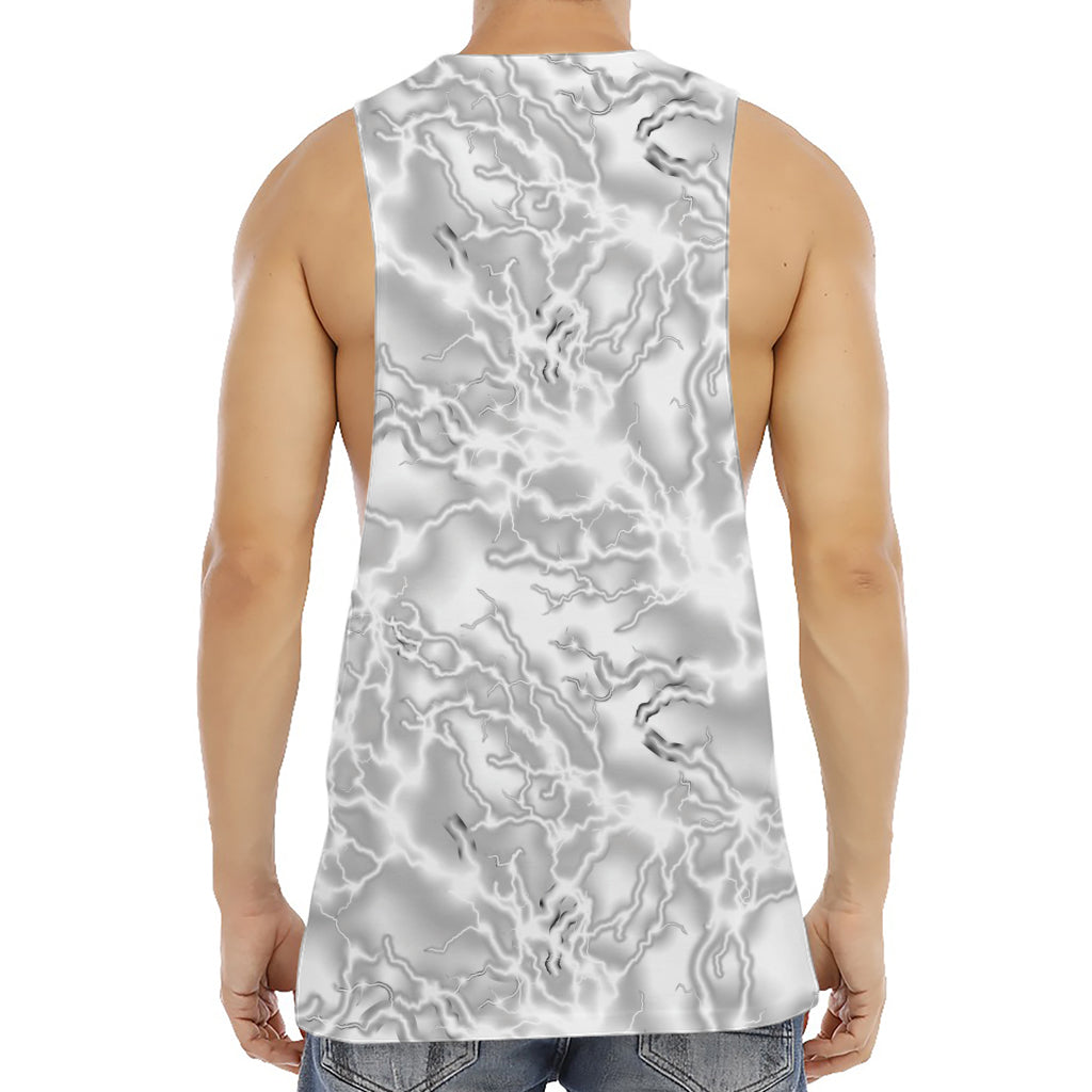 White Electric Lightning Print Men's Muscle Tank Top