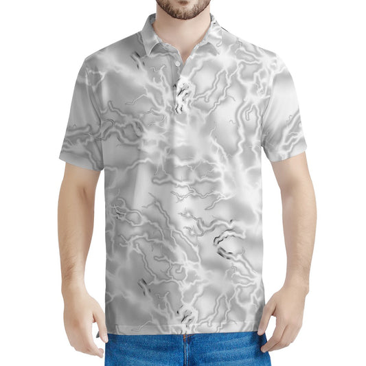 White Electric Lightning Print Men's Polo Shirt