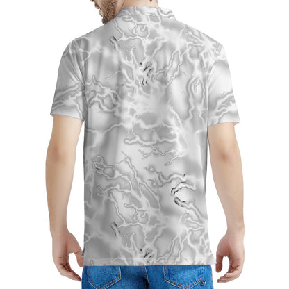 White Electric Lightning Print Men's Polo Shirt