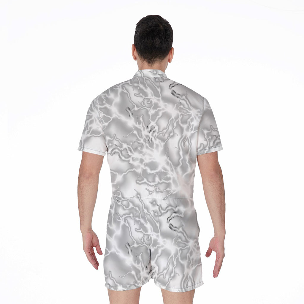 White Electric Lightning Print Men's Rompers