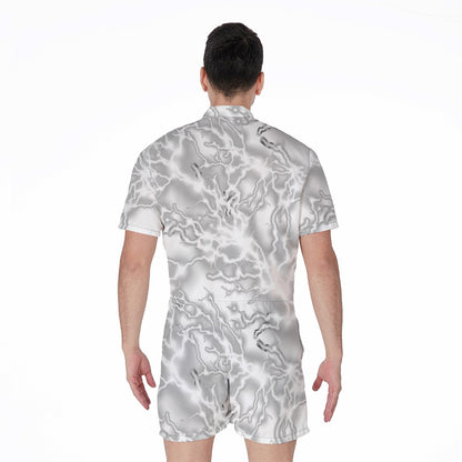 White Electric Lightning Print Men's Rompers