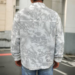White Electric Lightning Print Men's Shirt Jacket