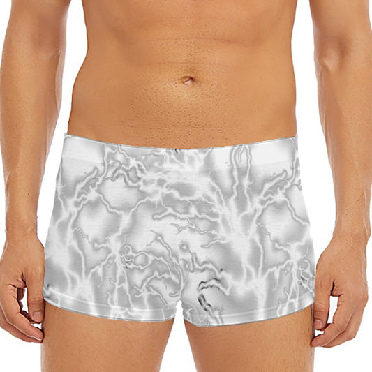 White Electric Lightning Print Men's Short Boxer Briefs