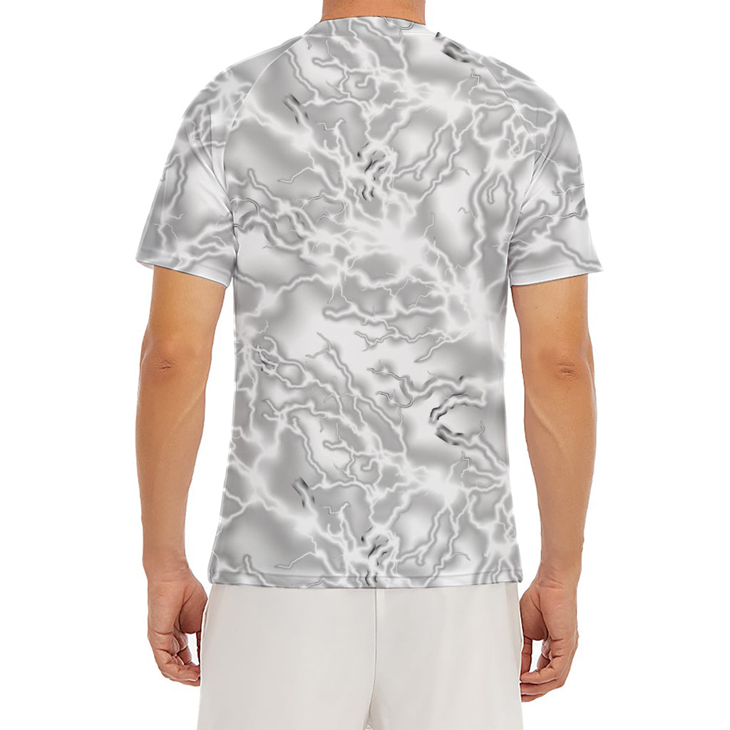 White Electric Lightning Print Men's Short Sleeve Rash Guard