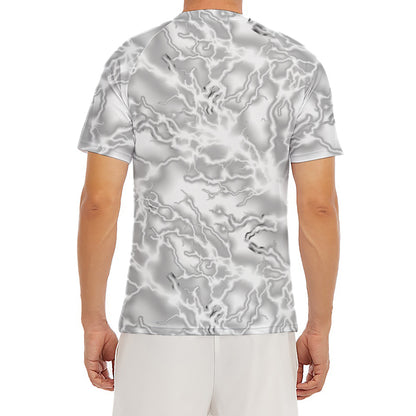 White Electric Lightning Print Men's Short Sleeve Rash Guard