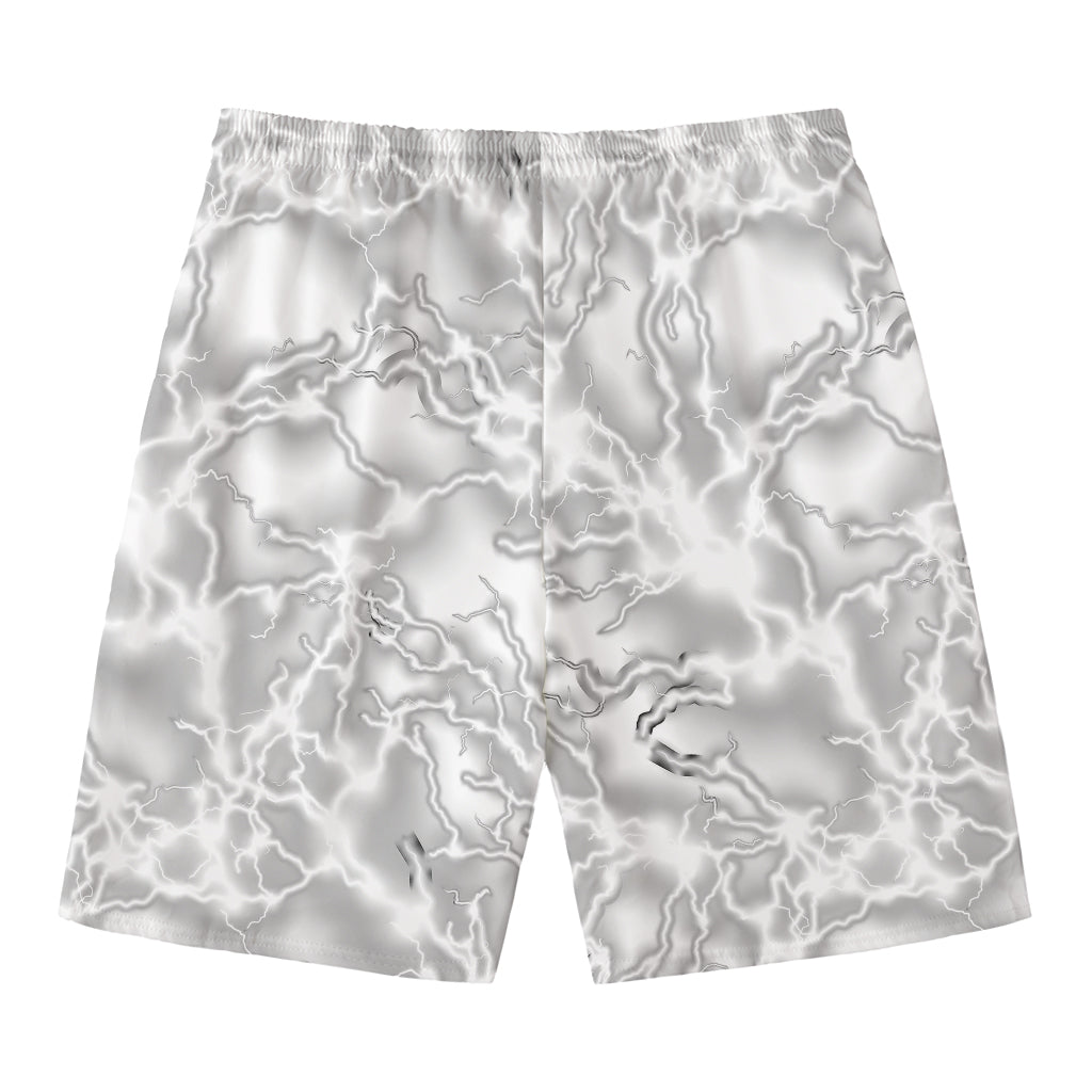 White Electric Lightning Print Men's Swim Trunks