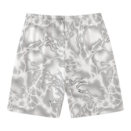 White Electric Lightning Print Men's Swim Trunks