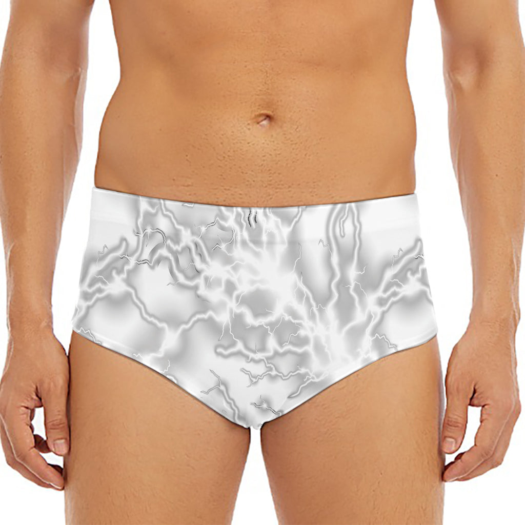 White Electric Lightning Print Men's Triangle Swim Briefs